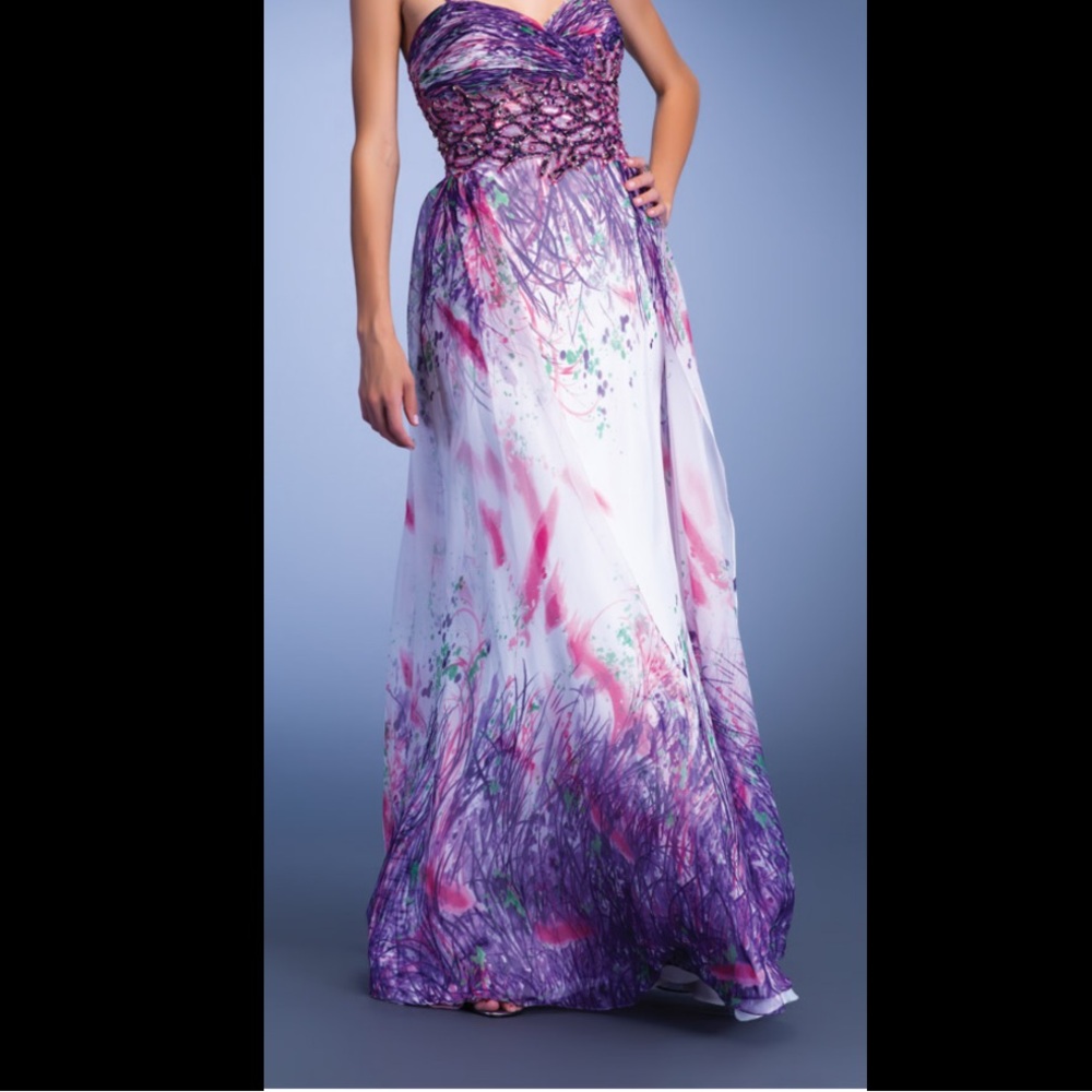 Pink White and Purple A-line Maxi Dress